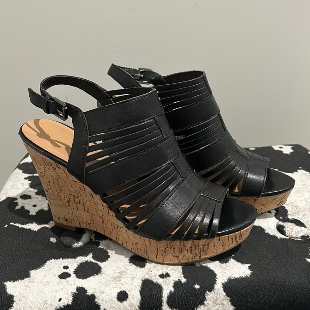 FRANCO SARTO Black Summer Wedge Sandal